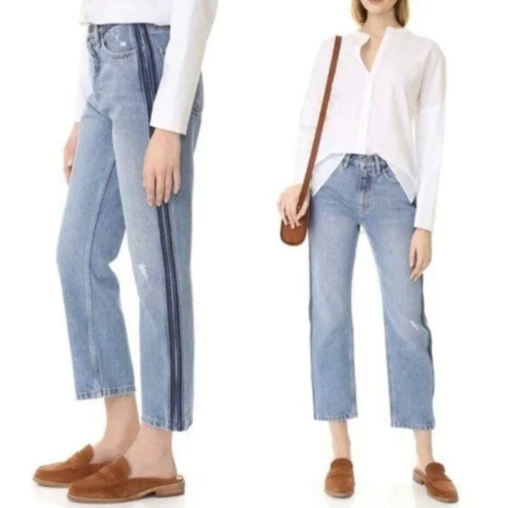 M.I.H. JEANS Jeanne High Rise Vintage Straight Jeans Two Line Stripe Denim 28